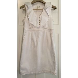 Emma & Michele White Sleeveless Dress‎ Size 10 Ruffle neck EUC gold accen…
